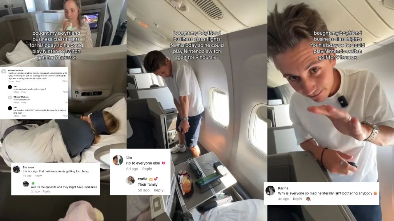 Couple Sparks Debate After Playing Switch Golf in Airline First Class