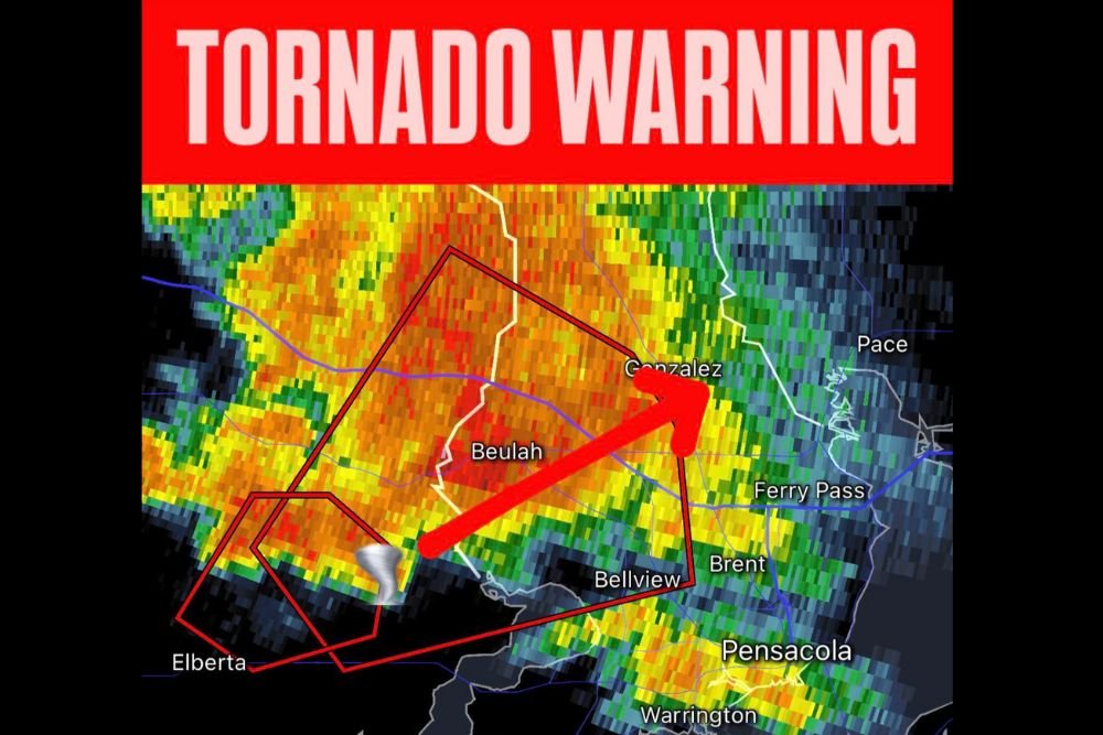 Dangerous Tornado Warning Issued for Pensacola and Baldwin Counties