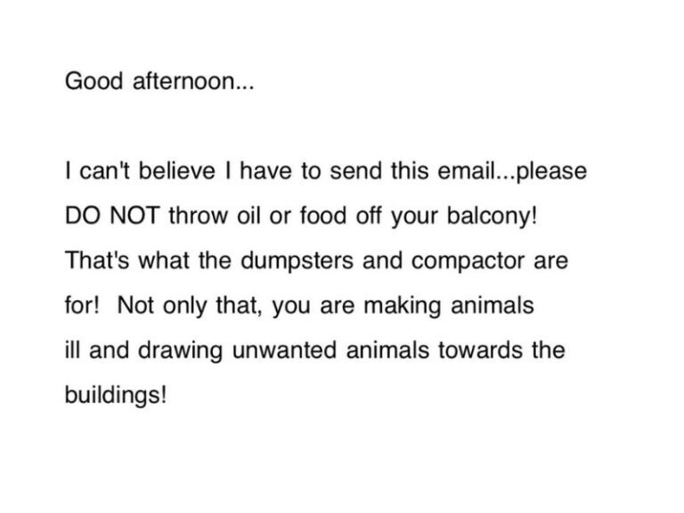 Apartment Residents Warned After Complaints of People Throwing Food and Oil Off Balconies