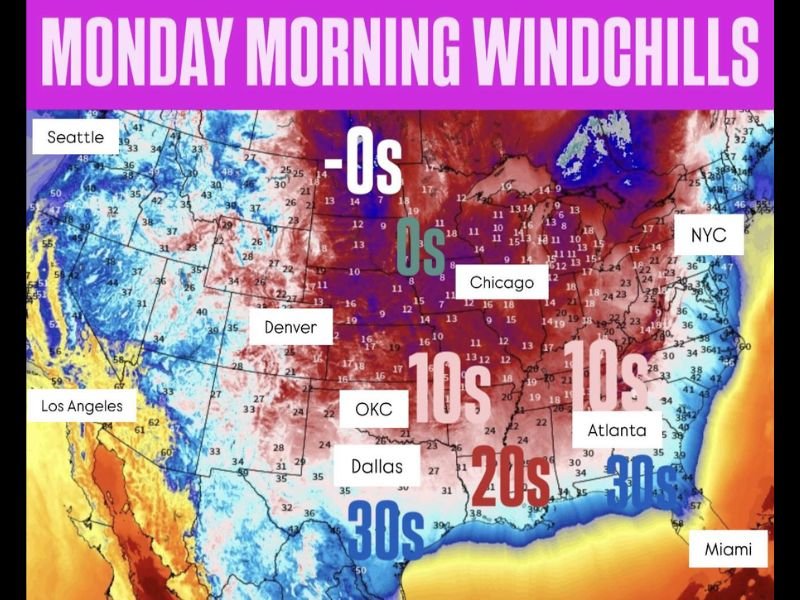 Arctic Blast to Bring Freezing Temperatures Across Texas, Georgia, Illinois, and More Monday Morning