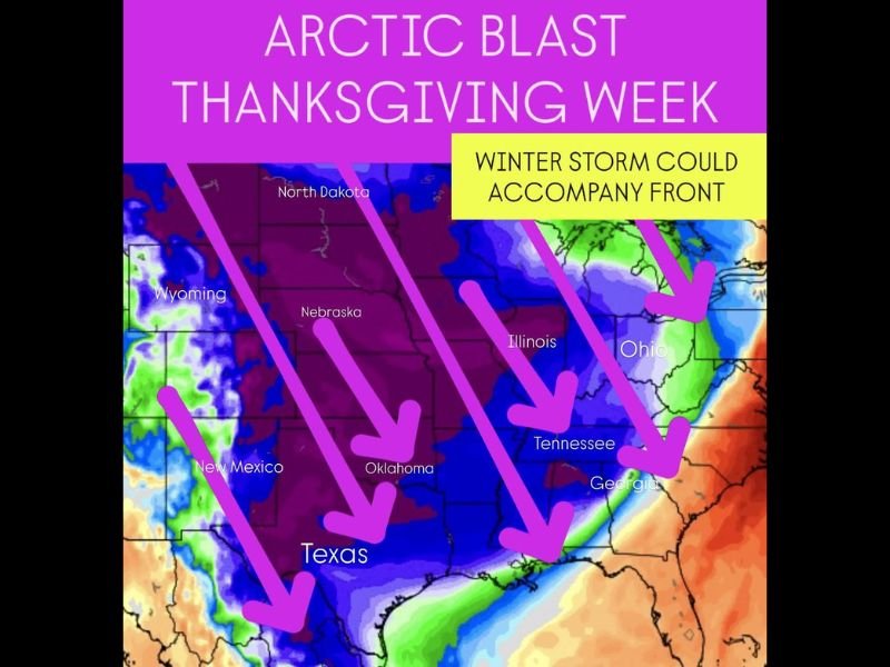 Arctic Blast to Hit Texas, Illinois, Ohio, and Tennessee During Thanksgiving Week, Bringing Possible Winter Storm