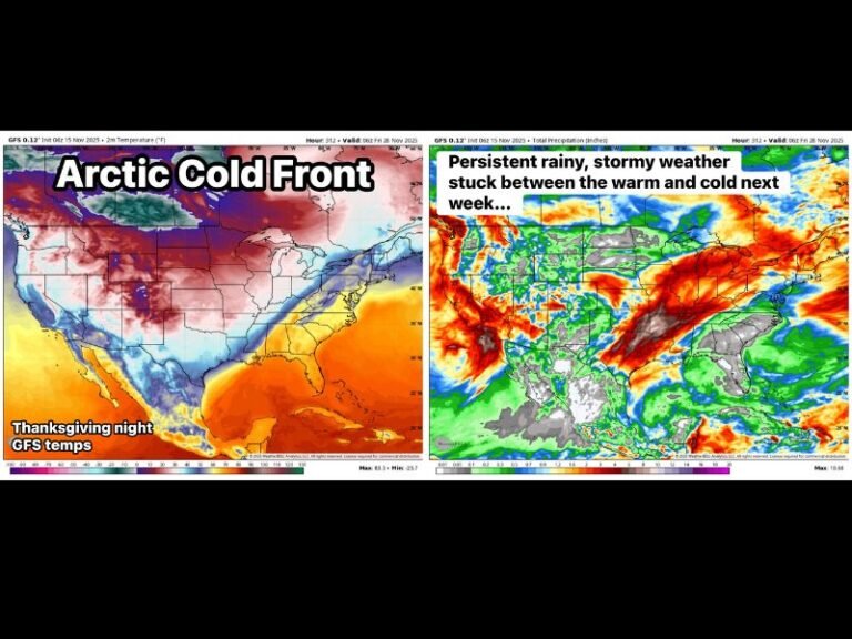 Arctic Cold Front to End Alabama’s Warm Weather With Sharp Temperature Drop and Widespread Rainfall Around Thanksgiving