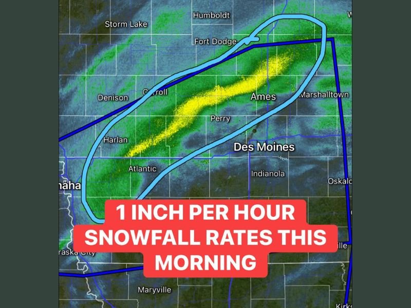 Central Iowa Hit by Intense Snow Band With 1-Inch-Per-Hour Rates as Major Winter Storm Moves Toward Des Moines