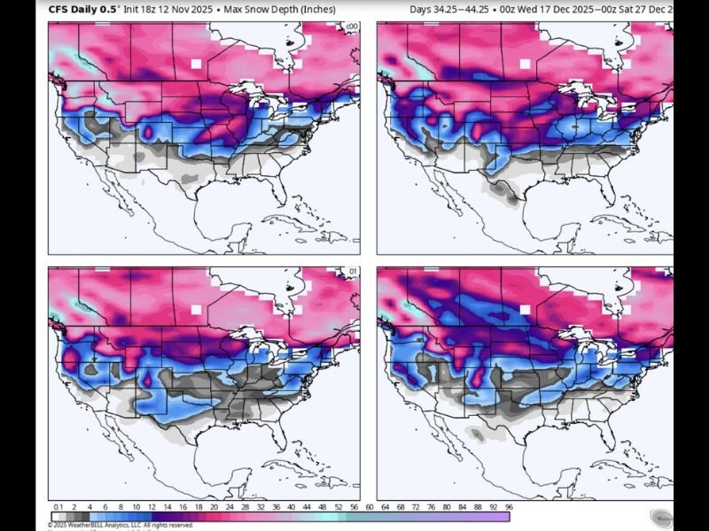 Deep South Forecast Models Hint at Christmas Week Snow; Alabama, Georgia, Mississippi, Louisiana and Tennessee on Watch