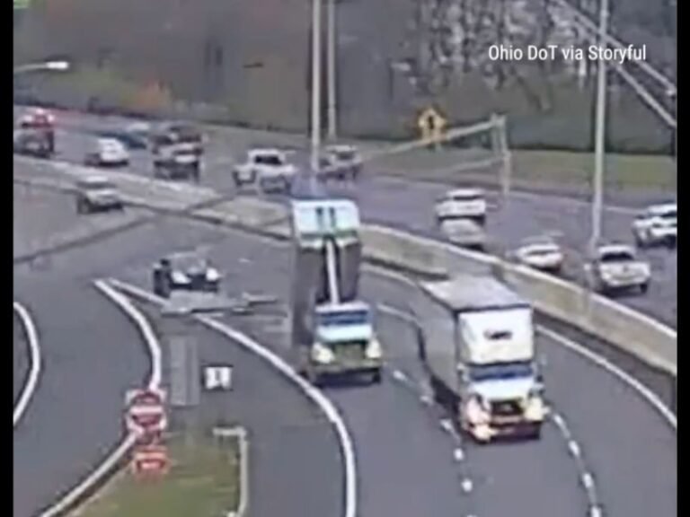 Dump Truck Crashes Into Overhead Highway Signs in Columbus, Ohio After Driving With Bed Raised, Causing Major Traffic Disruption