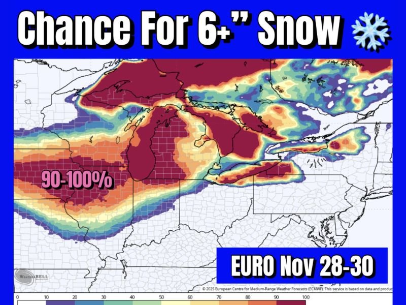 EURO Model Predicts Major Winter Storm: Up to 6 Inches or More of Snow Expected Across Midwest and Great Lakes Region
