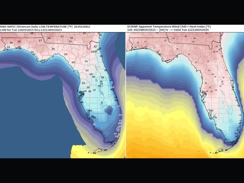 Florida Temperatures Set to Plunge Into the 30s Tuesday, Breaking Records Across the State