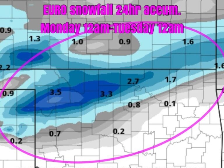 Forecast Models Show Potential for Accumulating Snow Across Oklahoma and North Texas Early Monday