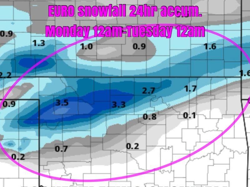 Forecast Models Show Potential for Accumulating Snow Across Oklahoma and North Texas Early Monday