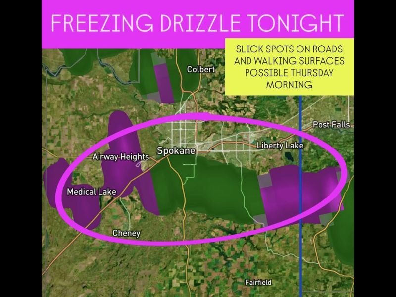 Freezing Fog and Drizzle Could Create Slick Roads Across Spokane and Surrounding Areas Thursday Morning