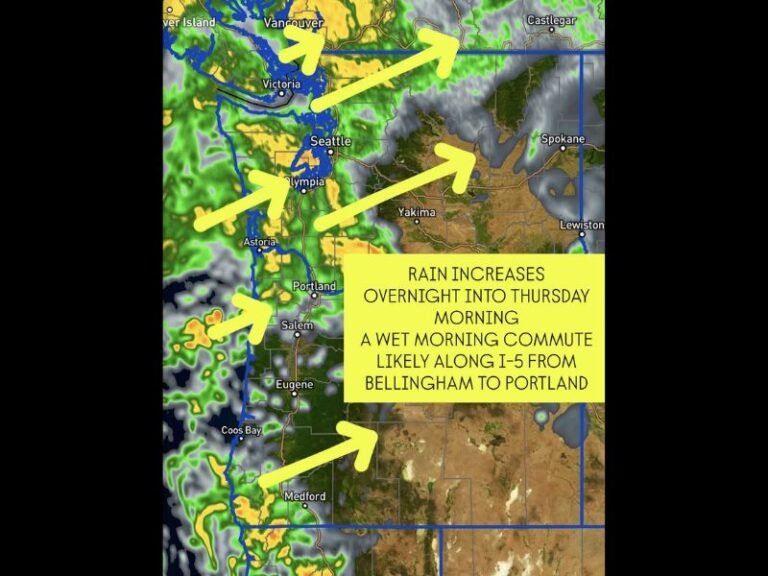Heavy Rain Expected Overnight Across Western Washington and Oregon, Wet Morning Commute for Seattle and Portland
