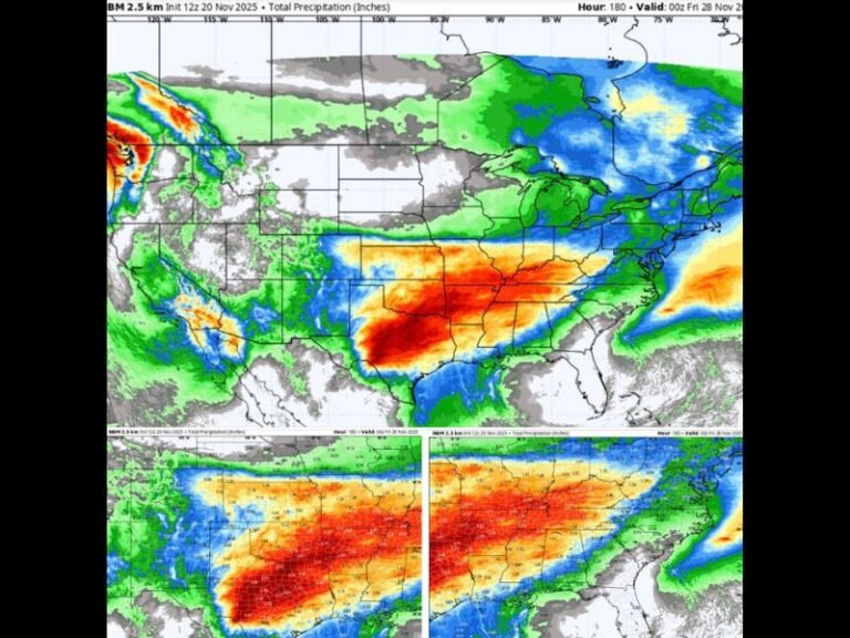 Heavy Rain Forecast to Drench Texas, Oklahoma, and the Mid-South Ahead of Thanksgiving