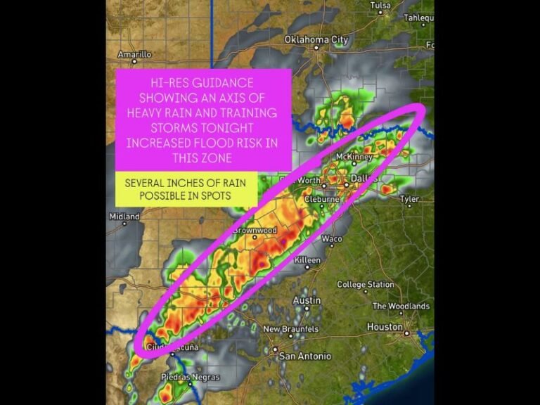 Heavy Rain and Flood Risk Increasing from Del Rio to Dallas-Fort Worth Overnight