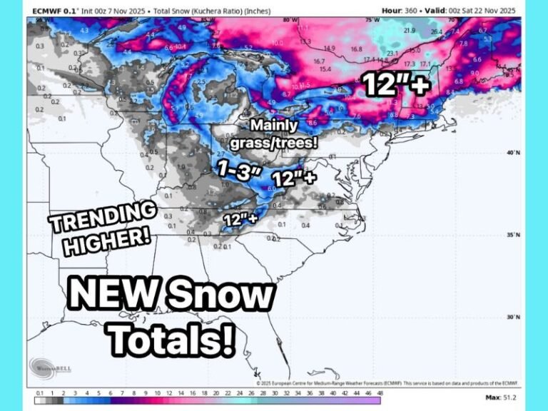 Heavy Snow Forecast This Weekend for Tennessee, Kentucky, North Carolina, and Ohio — Over 12 Inches Possible in Some Areas