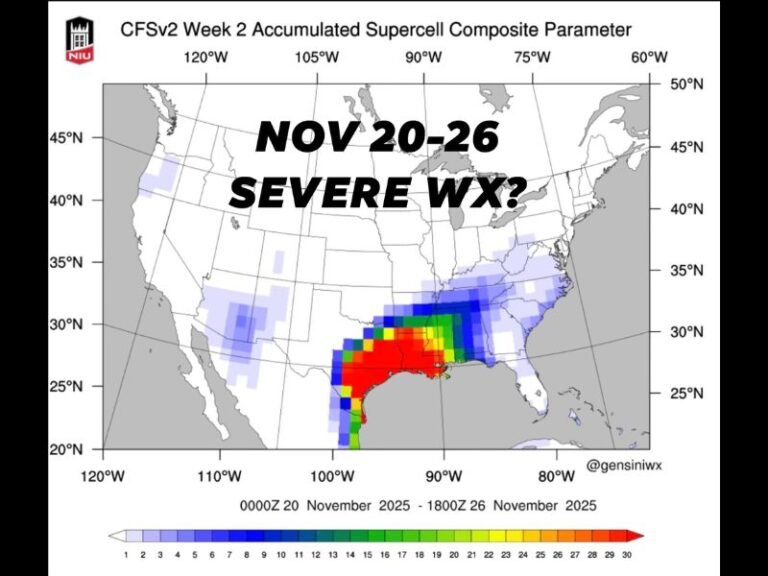 Late-Season Severe Weather Possible Across South and Lower Mississippi Valley November 20–26