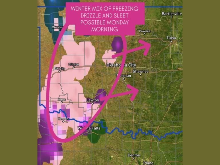 Light Winter Mix Expected in Oklahoma and North Texas Monday Morning, Freezing Drizzle Could Create Slick Spots