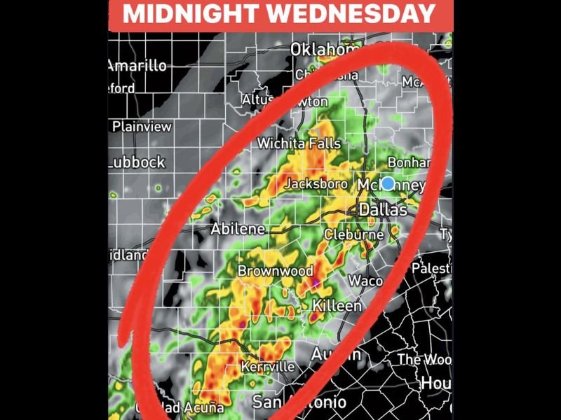 Overnight Wednesday Storms to Bring Lightning, Small Hail, and Up to 3 Inches of Rain Across North Texas