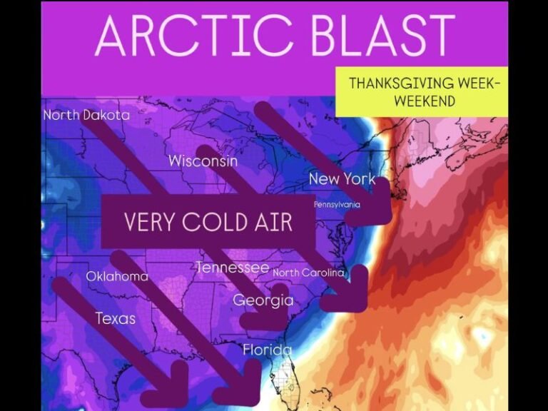 Powerful Arctic Blast Expected to Sweep Across the U.S. on Thanksgiving Week, Bringing Sharp Temperature Drop From Midwest to the East Coast and Southeast