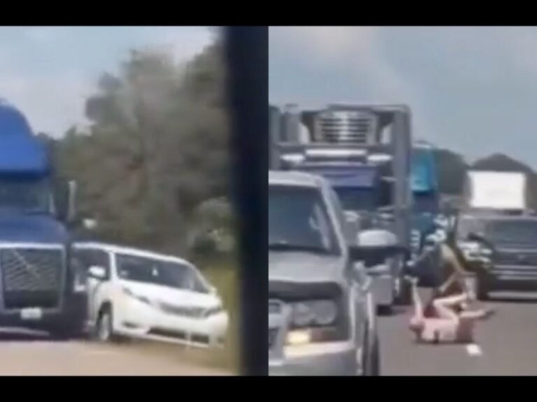 Road Rage Fight Erupts on Highway After Van Driver Tries to Cut Through Traffic