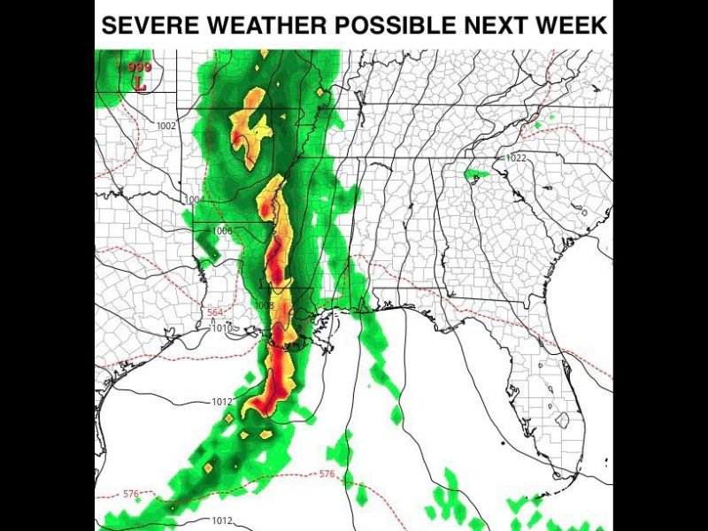 Severe Storms Forecast to Hit Louisiana, Mississippi, and Alabama Late Next Week, Meteorologists Warn