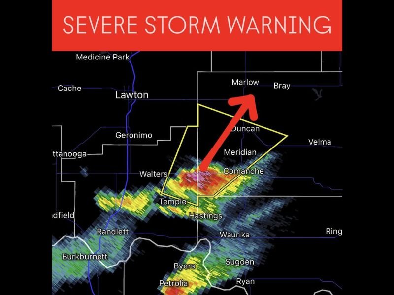 Severe Thunderstorm Warning Issued for Southwestern Oklahoma as Storms Intensify Near Duncan and Comanche