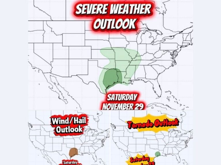 Severe Weather Threat Expands Across Texas, Louisiana, and Mississippi Saturday with Risk of Hail, Damaging Winds, and Isolated Tornadoes