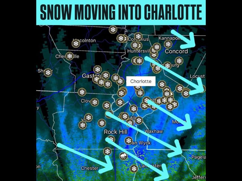 Snow Begins Falling in Charlotte and Surrounding Areas as Winter System Moves Across the Carolinas