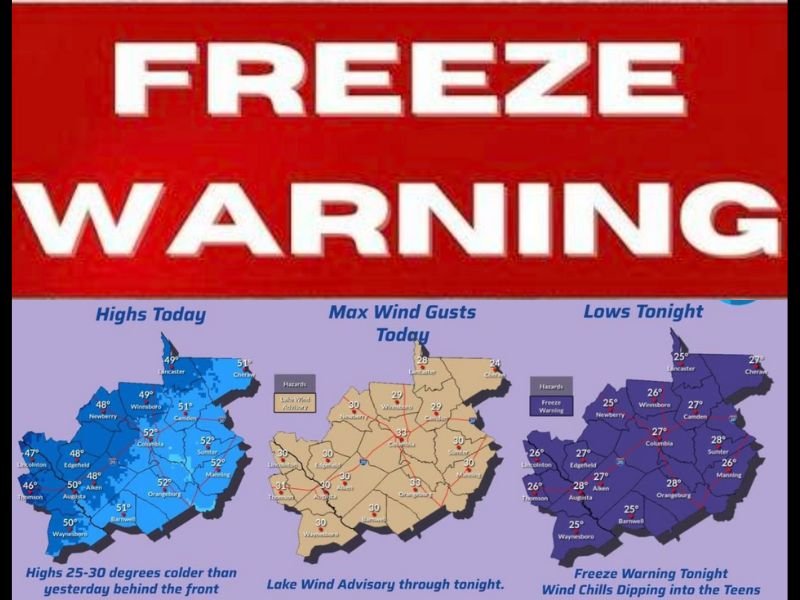 South Carolina Under Statewide Freeze Warning as Temperatures Plunge to Record Lows