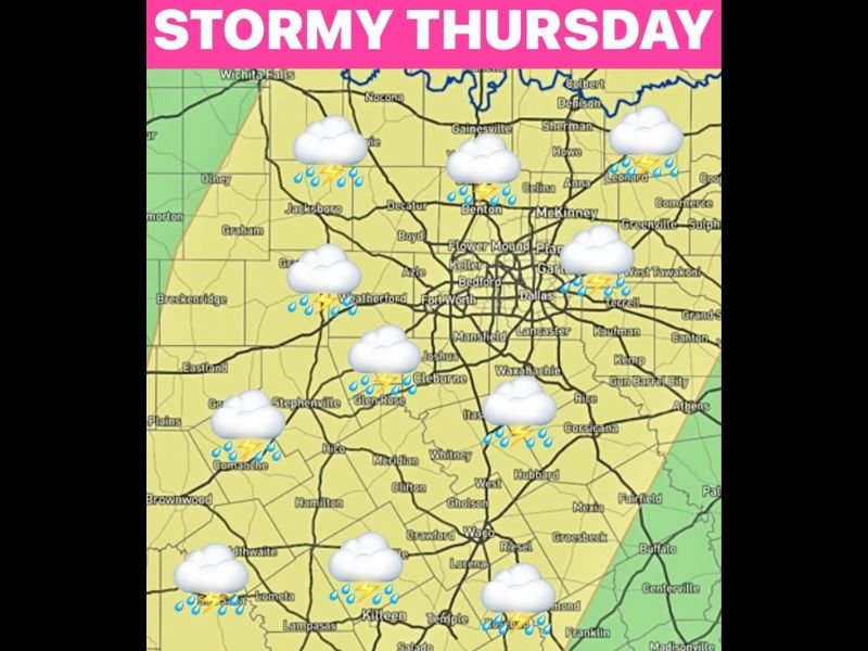Strong Storm System Expected Thursday With Gusty Winds, Heavy Rainfall and Localized Flooding Risk Across North Central Texas