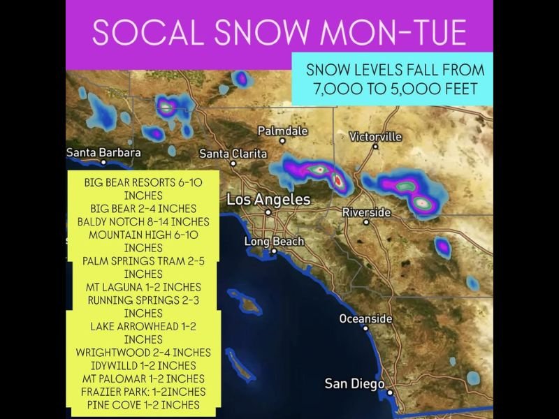 Stronger Storm System to Bring Lower Snow Levels and Significant Mountain Snow Across Southern California Monday Into Tuesday