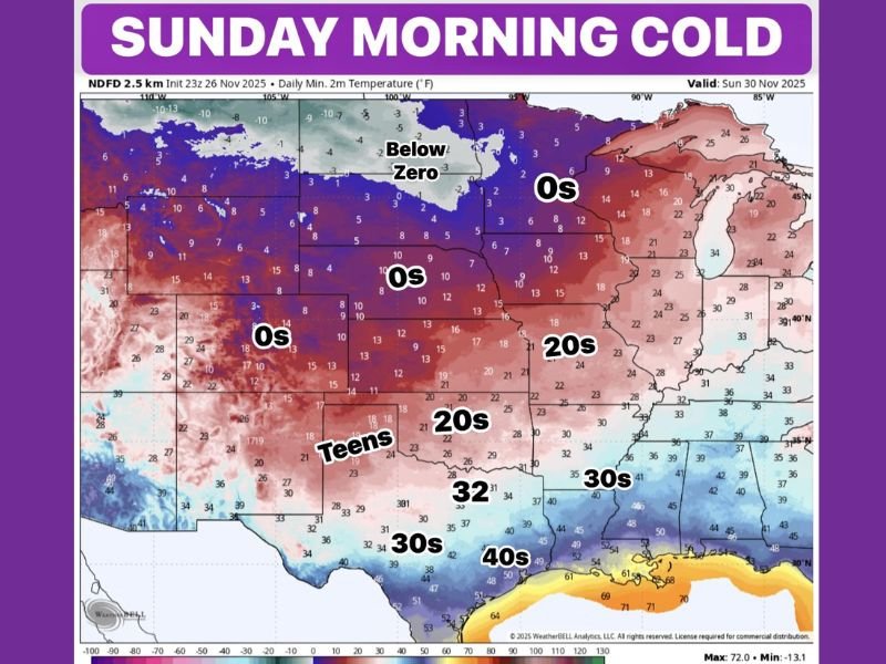 Strongest Cold Front of the Season to Send Temperatures Plummeting Across U.S. — Below Zero in Dakotas, 20s in Texas and Oklahoma