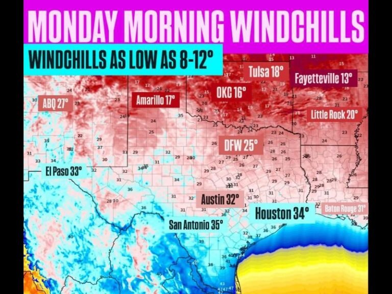 Texas and Oklahoma to See Single-Digit Windchills as Arctic Blast Sweeps South