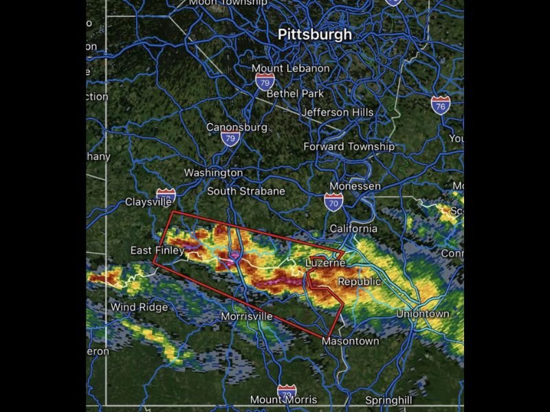 Tornado-Capable Severe Thunderstorm Near Waynesburg Prompts Urgent Warning as Storm Moves East at 45 mph