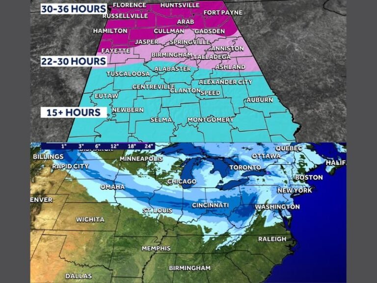 Alabama Braces for Dangerous Hard Freeze as North and Central Counties Face Up to 36 Hours Below Freezing