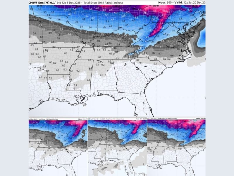 Alabama, Georgia, Tennessee, and the Carolinas Could See Light Snow Chances Around December 20 as Forecast Models Hint at a Southern Dusting