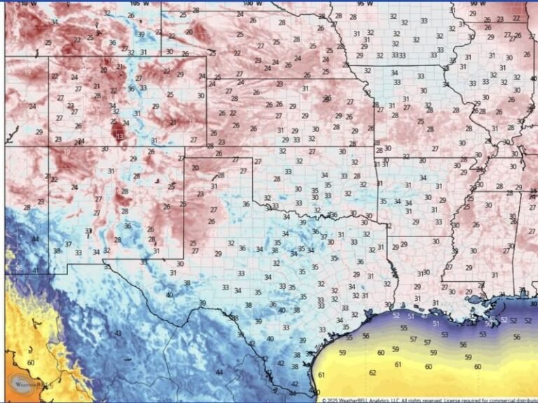 Arctic Air Mass to Bring Dangerous Overnight Freeze Across the South as Temperatures Drop Into the 20s From Texas to the Carolinas