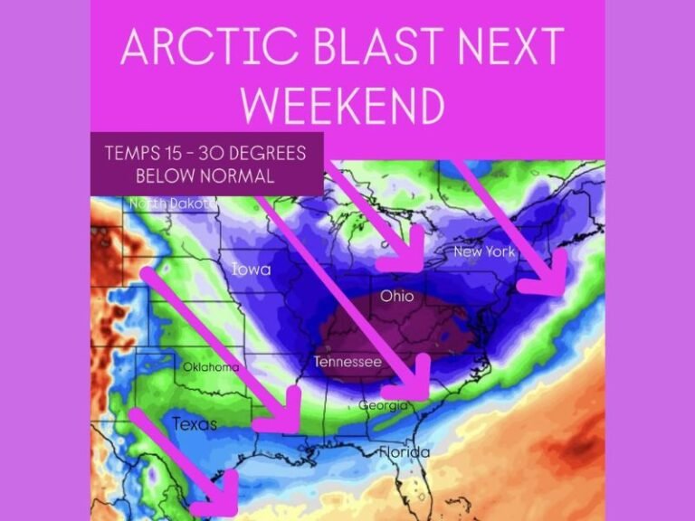 Arctic Blast Forecast to Send Temperatures 15–35 Degrees Below Normal Across Texas, Oklahoma, Iowa, Ohio, Tennessee, Georgia, and New York Next Weekend