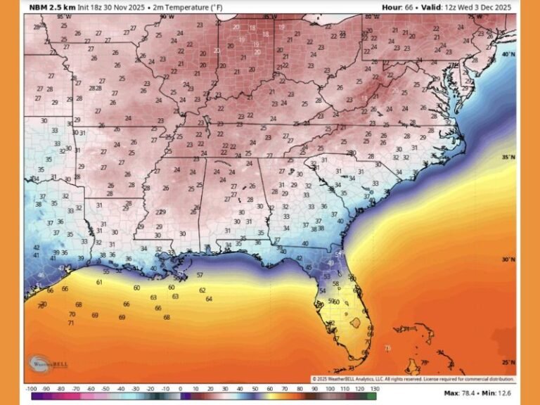 Arctic Blast to Freeze the Deep South: Mississippi, Alabama, and Georgia to See Record-Low Temperatures Wednesday Morning