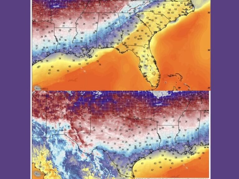 Arctic Front Brings Sudden Deep Freeze Across Texas, Tennessee, Arkansas, Mississippi, Alabama, Georgia, While Florida Stays Warm