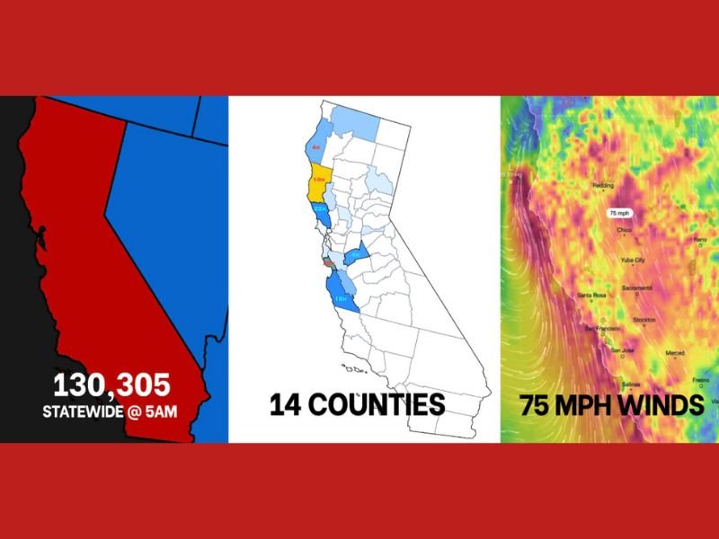 California Power Outages Surge Past 130,000 As 75 MPH Winds And Heavy Rains Hit 14 Counties On Christmas Eve