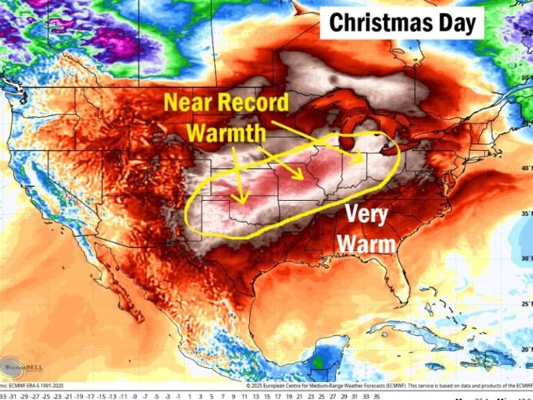Christmas Day 2025 Forecast Calls for Near-Record Warmth Across Missouri, Ohio, and Large Sections of the Central and Eastern United States