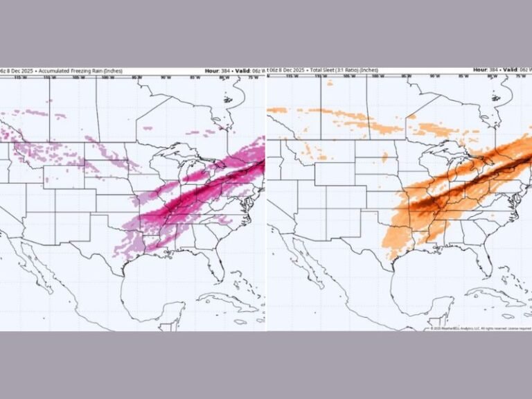 Christmas Eve Ice and Sleet Models Show Potentially Hazardous Winter Conditions Across Texas, Arkansas, Tennessee, Kentucky, Ohio, and Pennsylvania