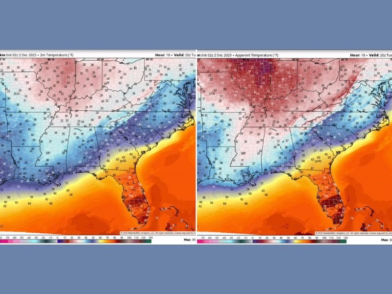 Cold Front Brings Deep Freeze to Mississippi, Alabama, and Louisiana as Wind Chill Temperatures Plunge Into the 40s