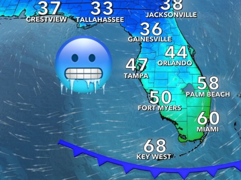 Cold Front to Bring Significant Temperature Drop Across Florida With Widespread 30s and 40s Early Friday Morning
