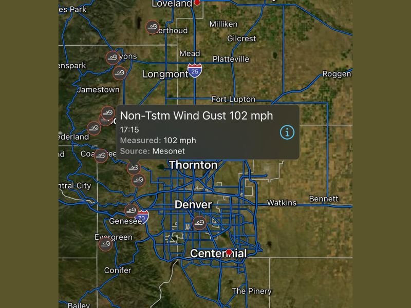 Colorado Faces Extreme Wind Event: 102 MPH Gusts Recorded Near Denver as Powerful System Sweeps the Front Range