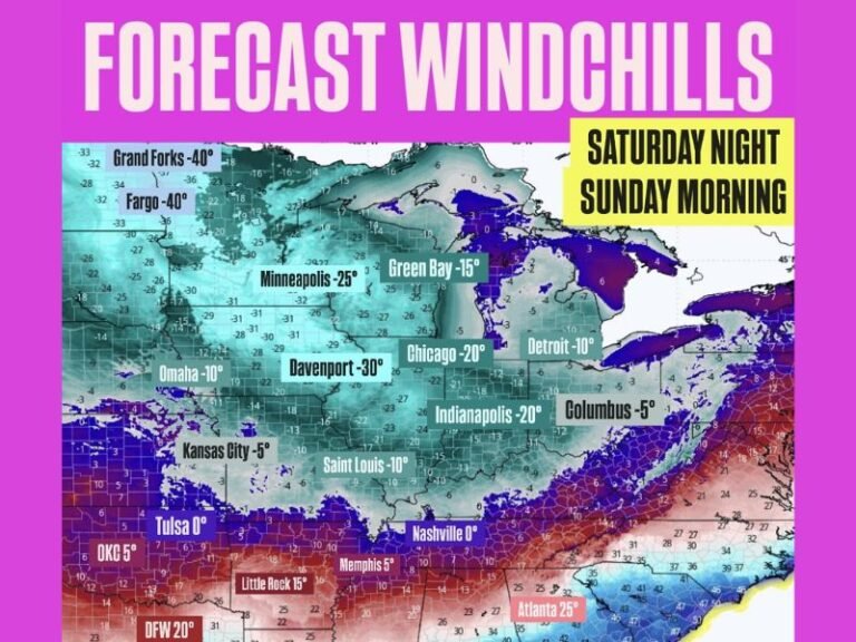 Dangerous Arctic Air to Hit Minnesota, North Dakota, Illinois, Wisconsin, Iowa, Indiana, and Ohio With Wind Chills Plunging to -40° This Weekend