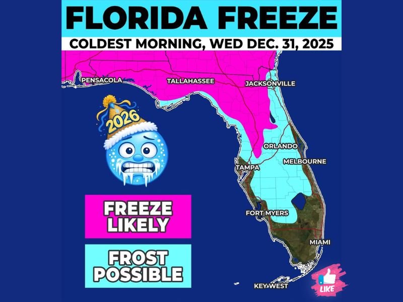 Florida Freeze Expected as Arctic Air Drops Temperatures to Their Coldest Levels on December 31, 2025