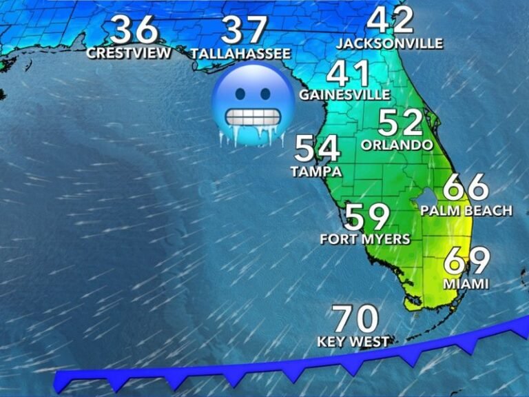 Florida Temperatures to Dip Sharply This Weekend as Cold Front Brings Chilly Start Across the State