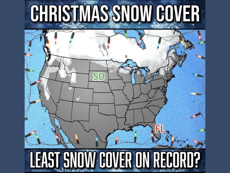 Florida and South Dakota Facing Nearly Equal Snow Levels as U.S. Heads Toward Lowest Christmas Snow Cover on Record