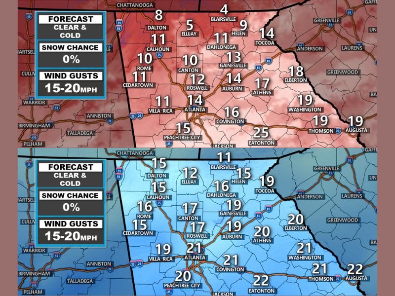 Georgia and Alabama Face Coldest Night of the Season as Temperatures Plunge Into the Teens
